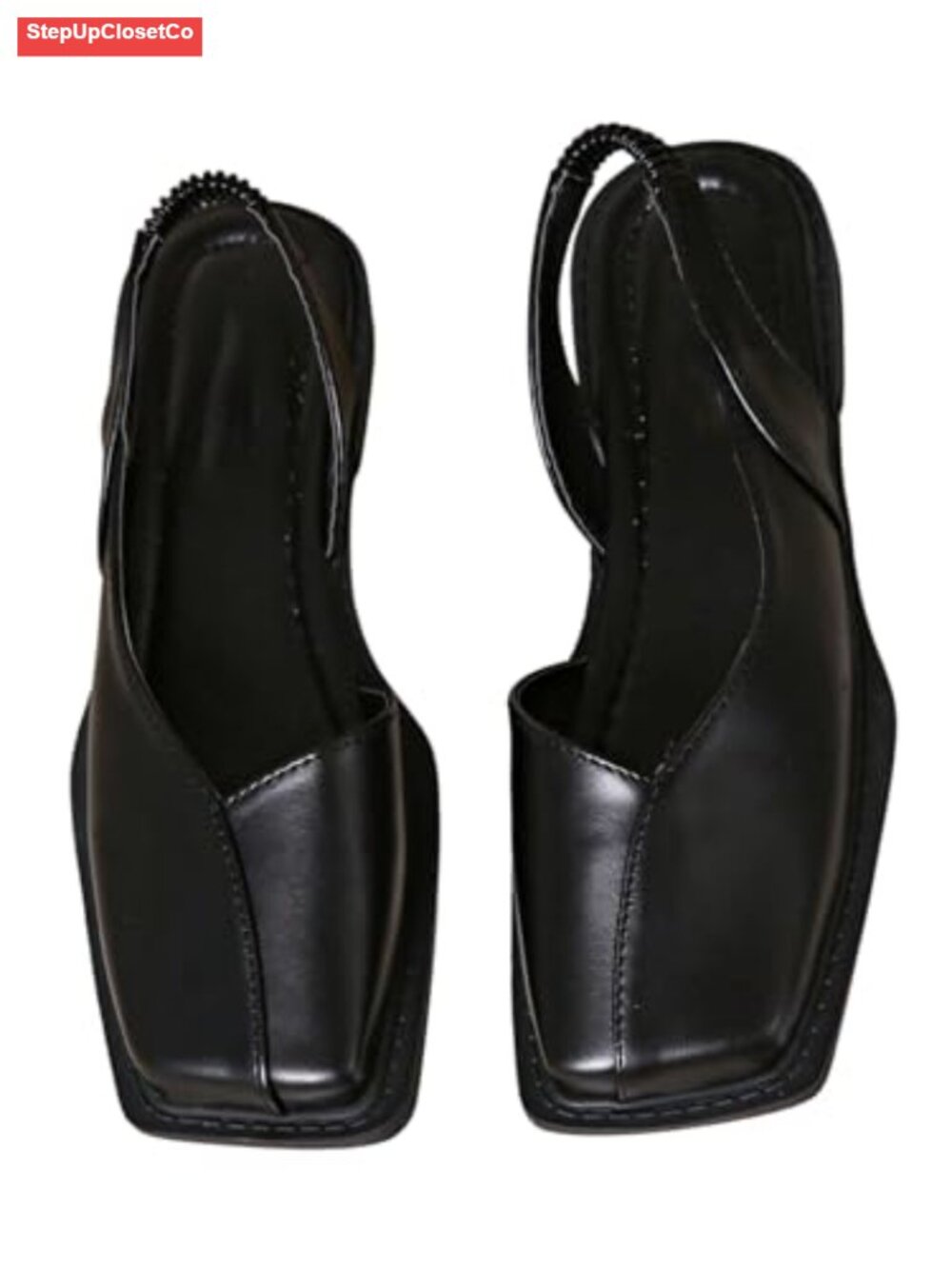 Women's Square Toe PU Leather Mule Flats Slip On Dressy Slingback Low Heel